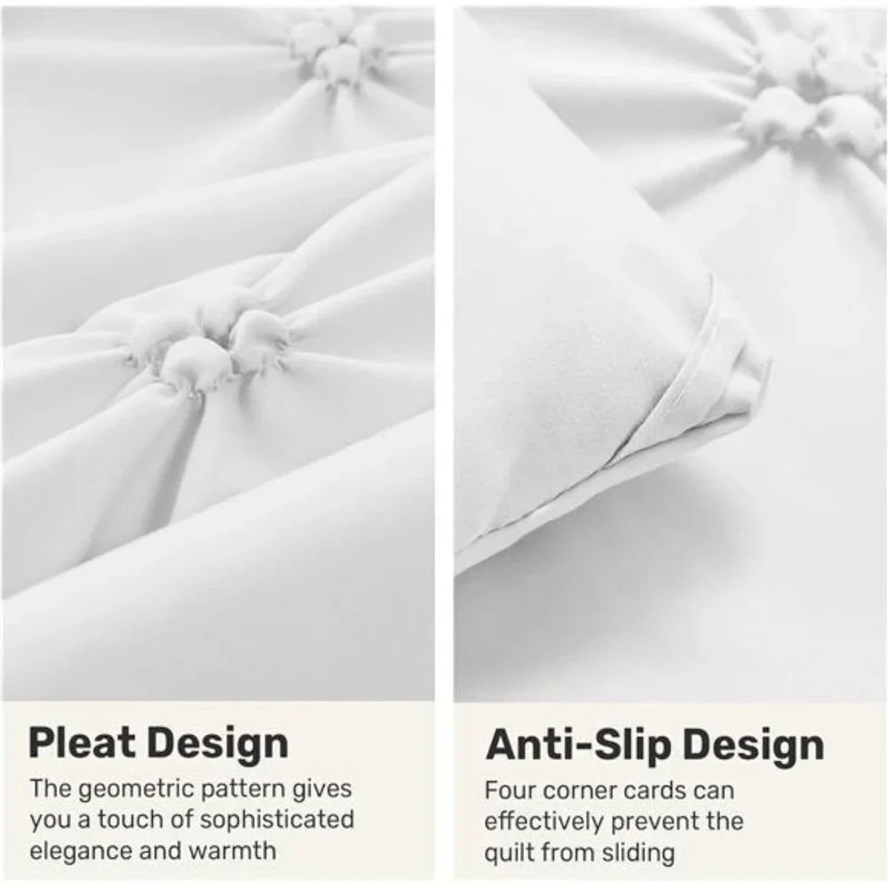 Queen Comforter Set White - Lightweight Soft Pintuck Down Alternative